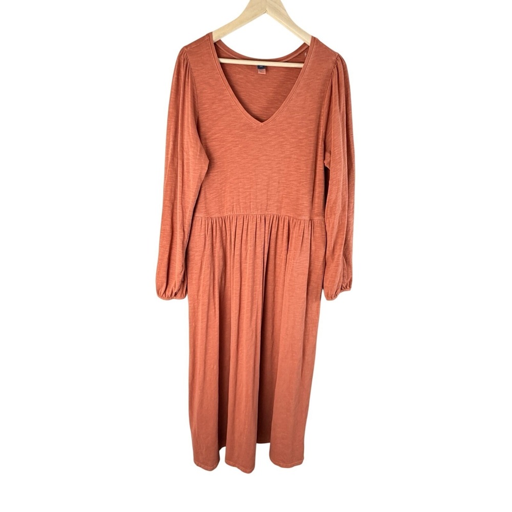 Old Navy Dress Womens L Tall Orange Midi Long Sleeve V Neck Casual Boho
